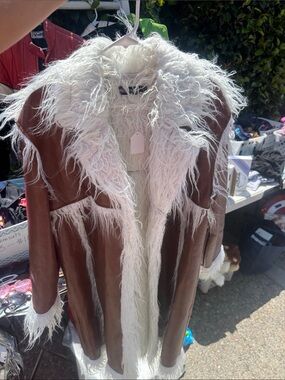 PrettyLittleThing Brown Coat with White Faux Shearling Trim